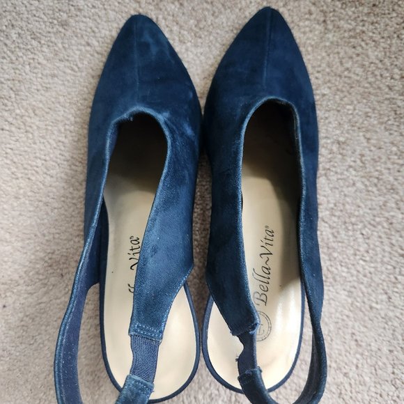 BELLA-VITA women's shoes Blue Leather/Suede Heels size 8W sling back. - Picture 3 of 11